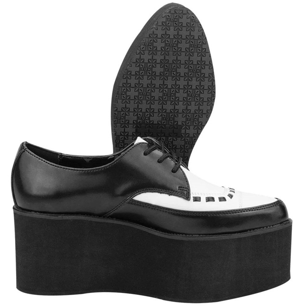T.U.K Black White Leather Eva 3x Stacked Pointed Creeper